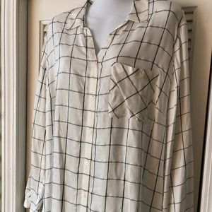 Chicos NEW Fem Lurex Plaid Metallic Silver Blouse Shirt Tunic Buttons 3 XL